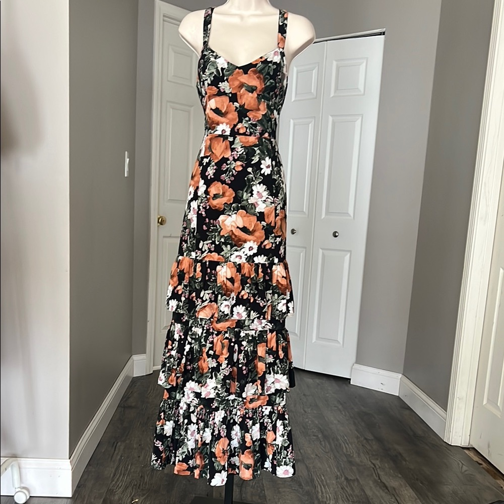 Abercrombie & Fitch Floral Tiered Maxi Dress - Black and Orange